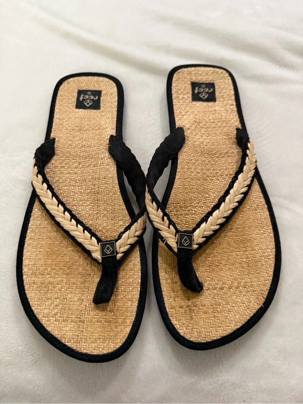 Reef Straw Flat Black Sandals Women’s Size 10 - Picture 1 of 3